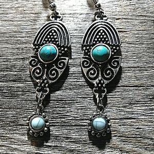 Dark silver etched charms with turquoise accents